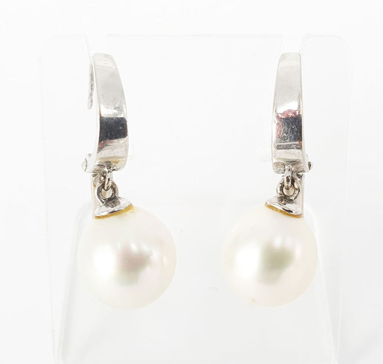 14k white gold and South Sea pearl drop earrings