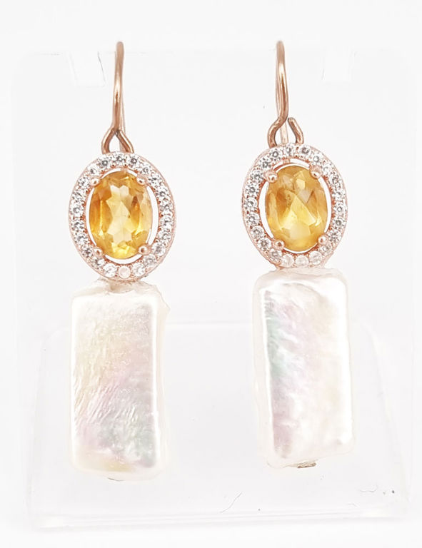 Keshi pearl and citrine drop earrings