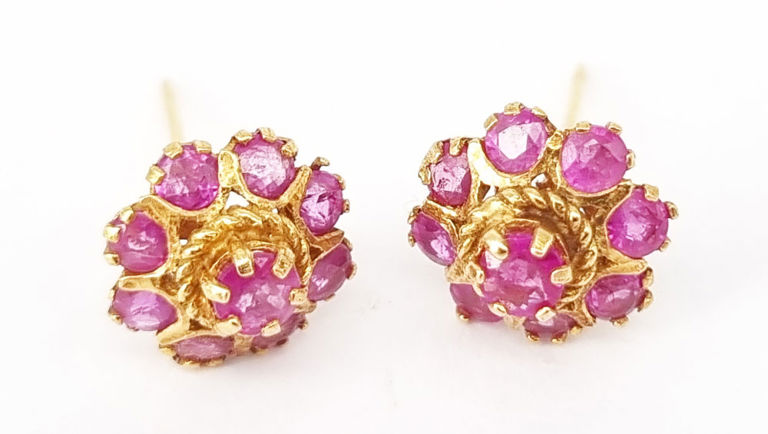 Middle Eastern yellow gold and ruby stud earrings