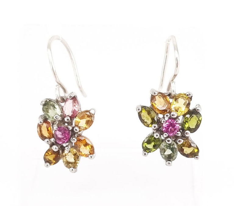 Multi-tourmaline flower drop earrings