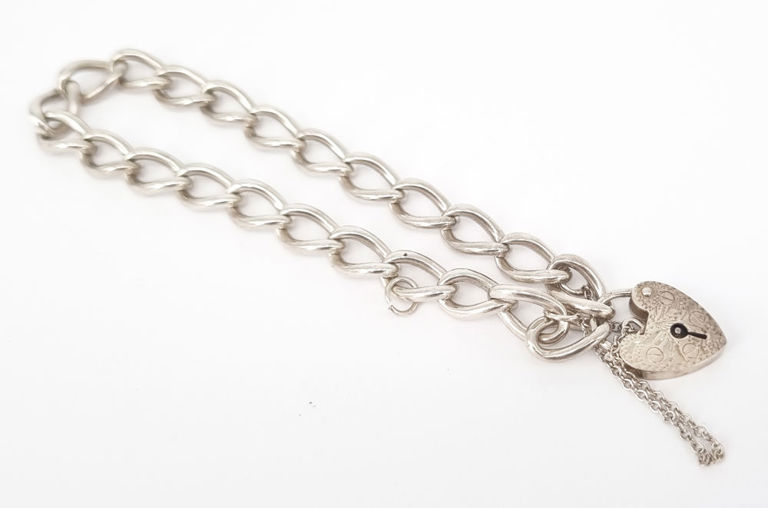 Vintage English sterling silver padlock 'heart' bracelet