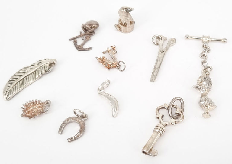 Various silver charms