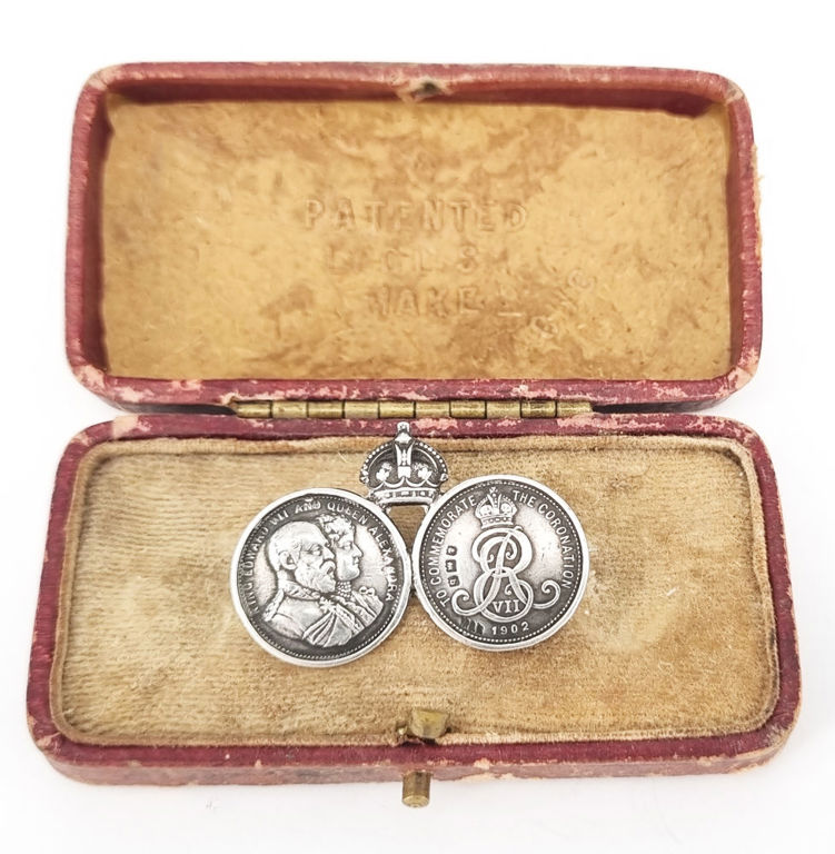 Rare 1902 King Edward VII and Queen Alexandra sterling silver coronation brooch