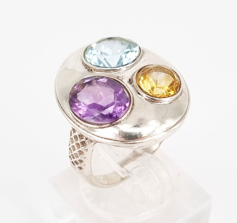Sterling silver amethyst, citrine and blue topaz ring