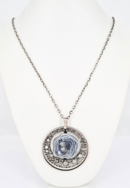 Titanium coated druzy agate and silver pendant necklace