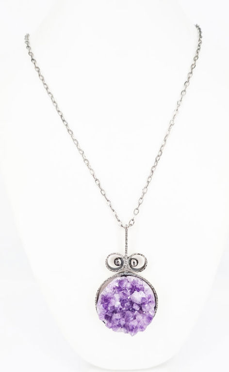 Amethyst and silver pendant necklace