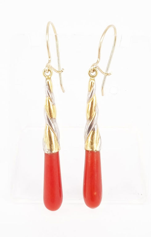 Italian coral drop earrings in 9k gold