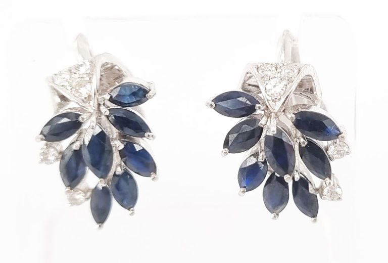Sapphire and diamond 14k white gold earrings