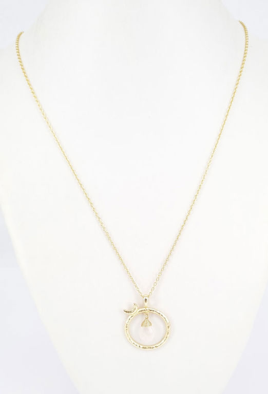 A rose quartz pendant in sterling silver gilt on a chain