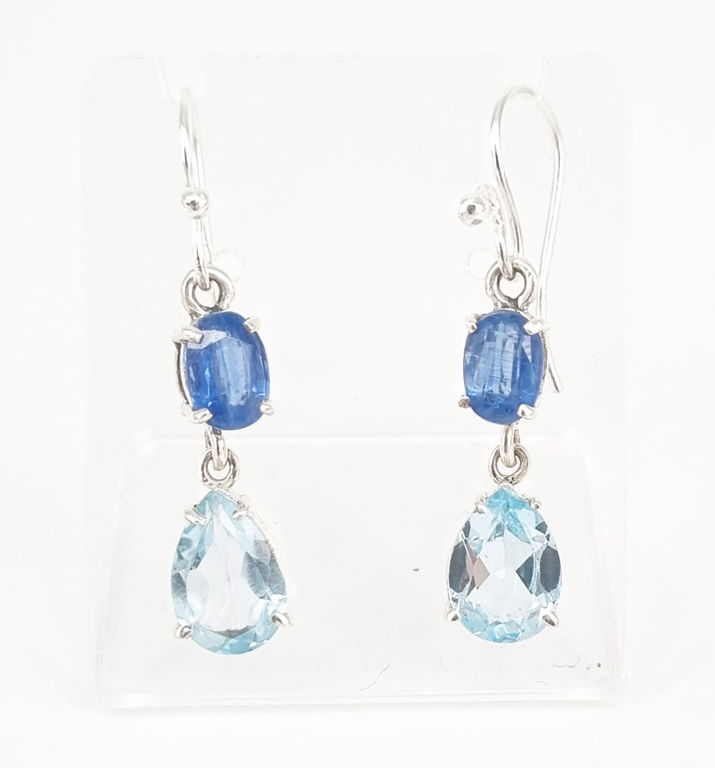 A pair of iolite and blue topaz drop earrings