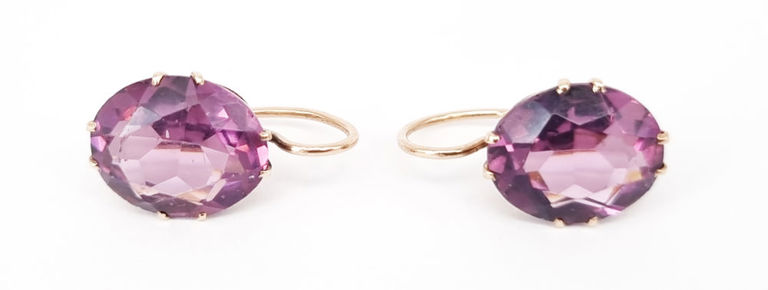 Pair of vintage 14k gold earrings with amethyst