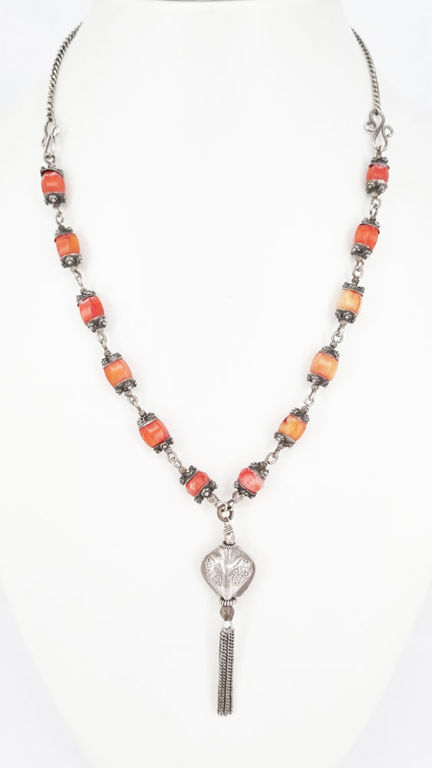 Antique silver and coral necklace