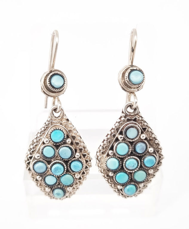 Pair of vintage silver and turquoise earrings