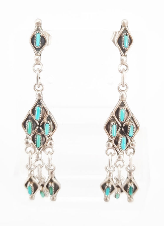 Pair of vintage silver and turquoise earrings
