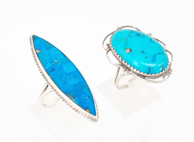 Two vintage Native American silver and turquoise rings
