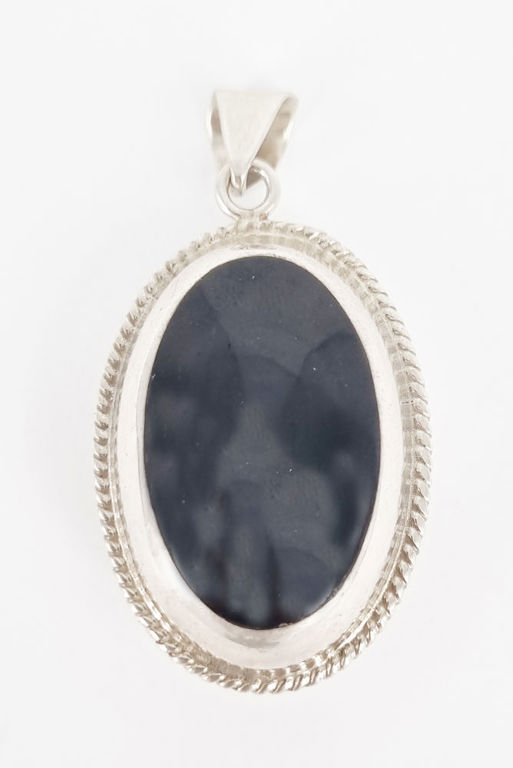 Vintage Mexican silver black enamel and malachite-like reversible pendant