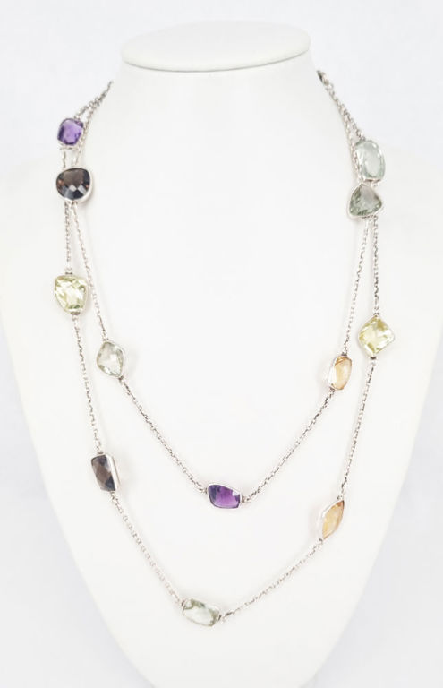 Silver and faceted semi-precious stone necklace