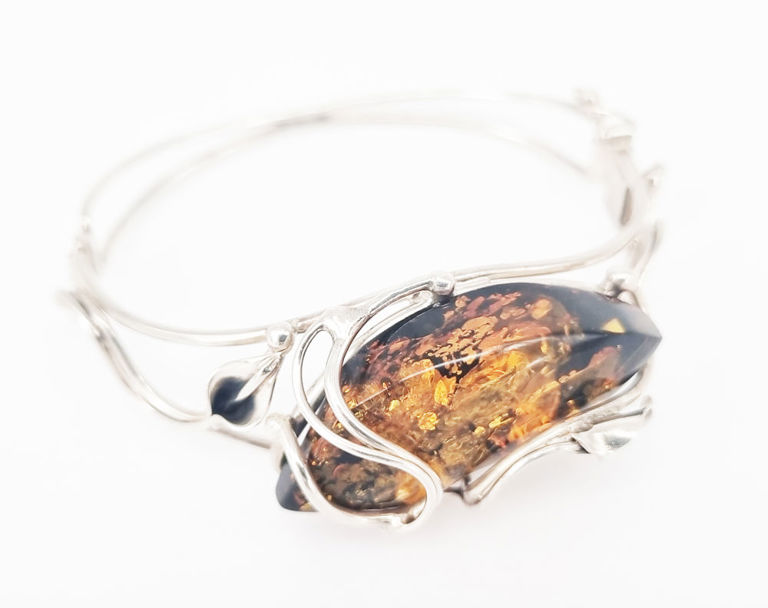 Polish silver and amber hinged bangle