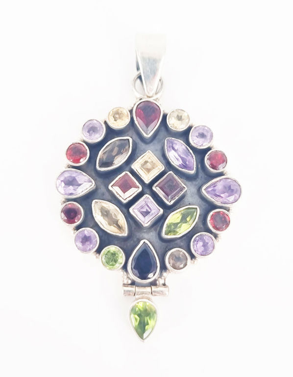Vintage silver and multi gem set pendant