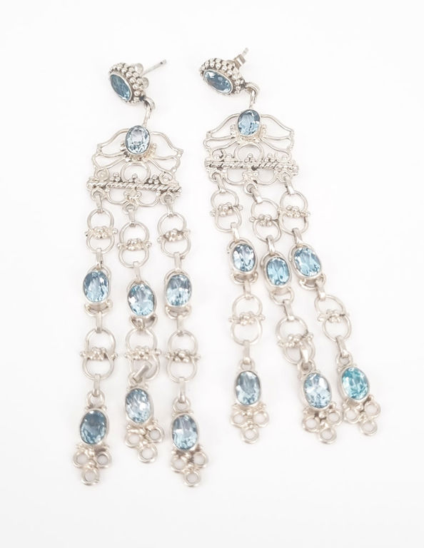 Pair of silver and topaz chandelier drop earrings
