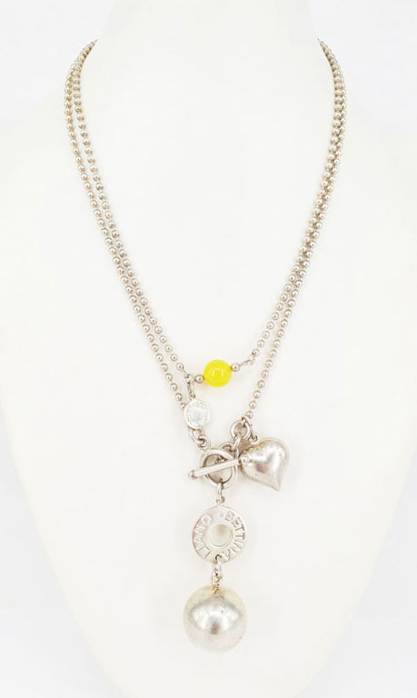 Bettina Liano silver ball chain necklace with heart pendant