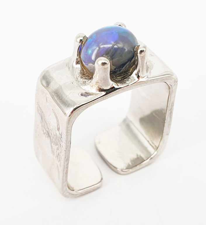 Designer silver and opal ring