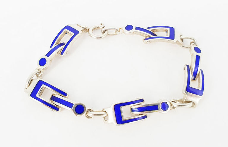 Mid century silver and enamel bracelet