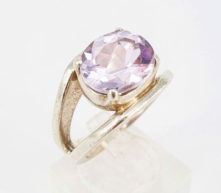Designer silver and amethyst ring