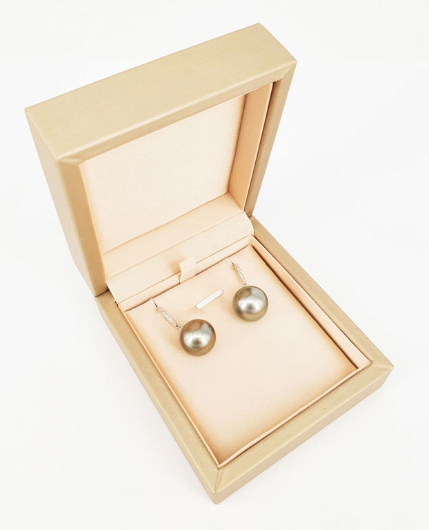 Tahitian pearl and diamond drop earrings in 14k white gold