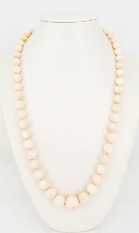 Graduated angel skin coral necklace on 18k rose gold clasp