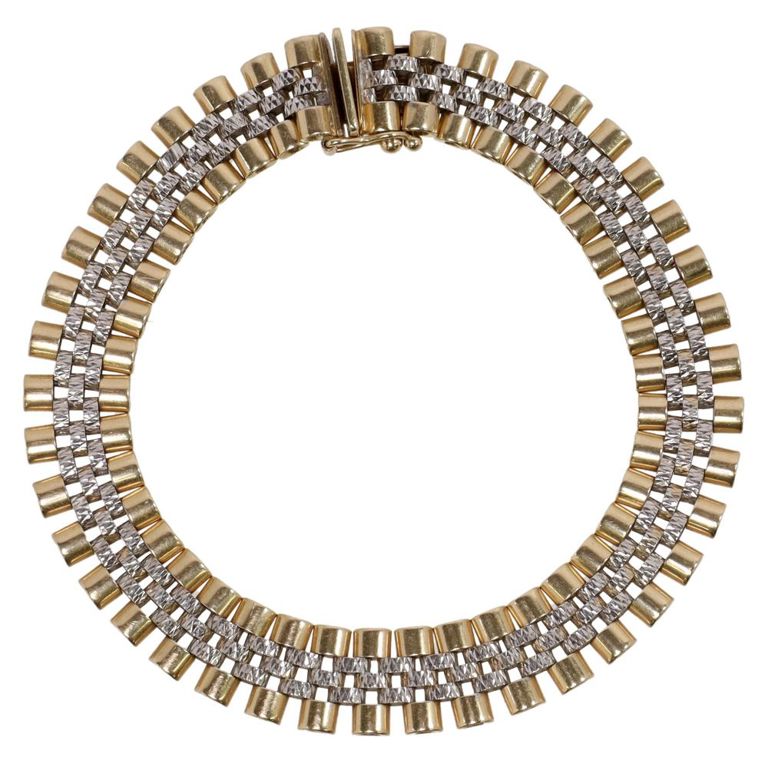 Estate 14k two-tone gold articulated link bracelet
