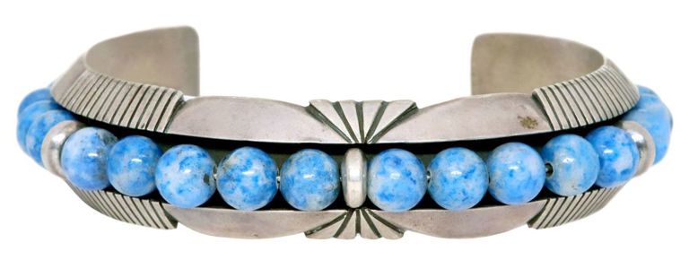 Sterling silver and blue beaded cuff bracelet