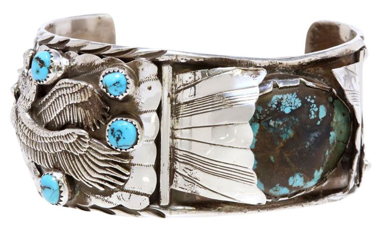 Sterling silver cuff with turquoise and eagle