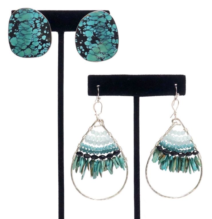 Turquoise earrings by Nick Garcia and silver teardrop earrings