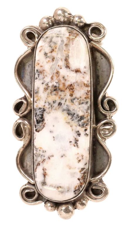 Sterling silver ring with white mottled stone