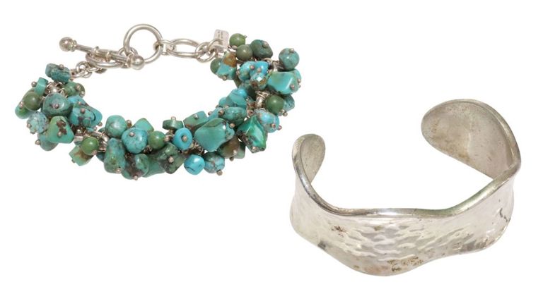 Charles Albert turquoise chain bracelet and Mexico sterling silver cuff