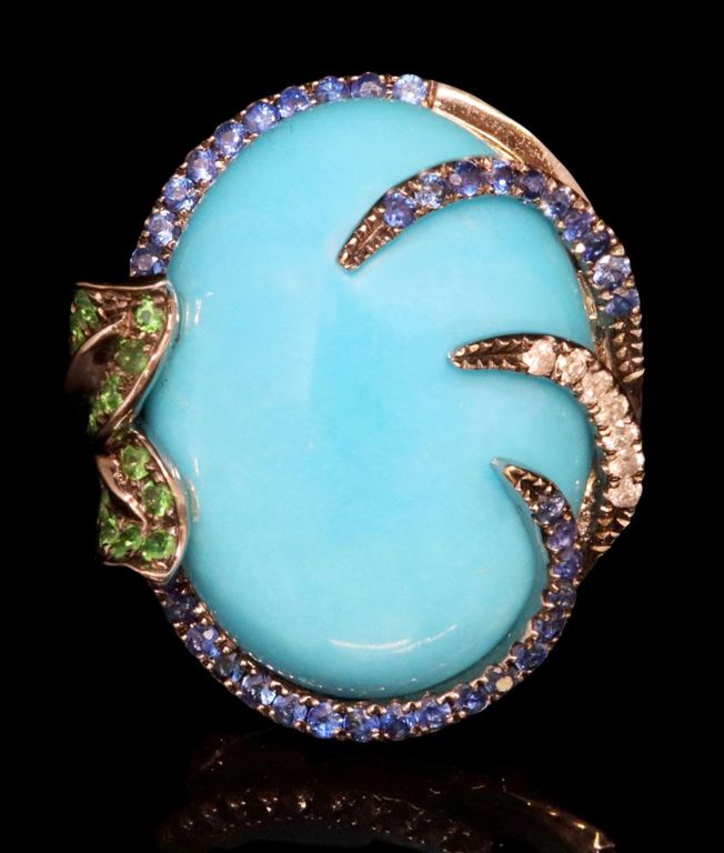 18k gold turquoise, diamond, sapphire and tsavorite cocktail ring