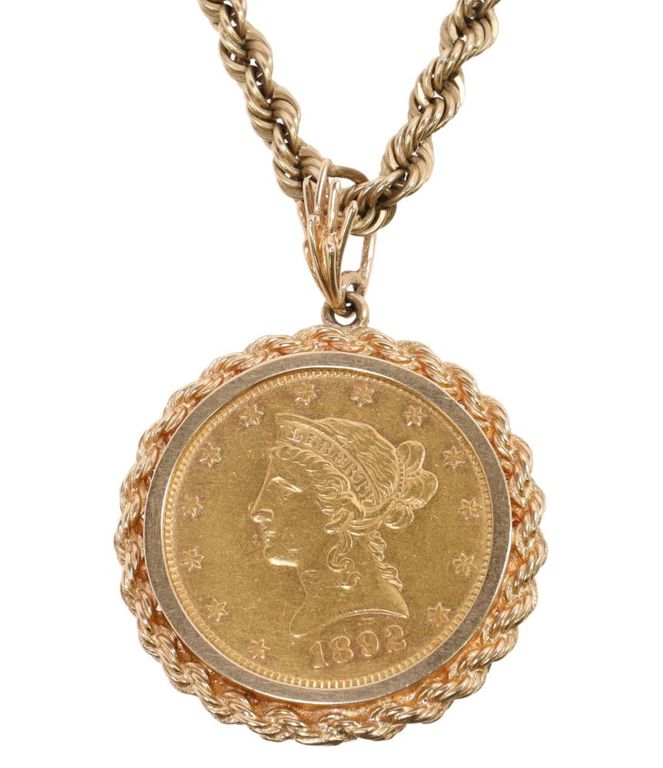 US Liberty Eagle $10 gold coin pendant on 14k chain