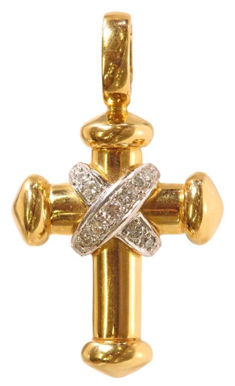 18k gold and diamond cross enhancer pendant