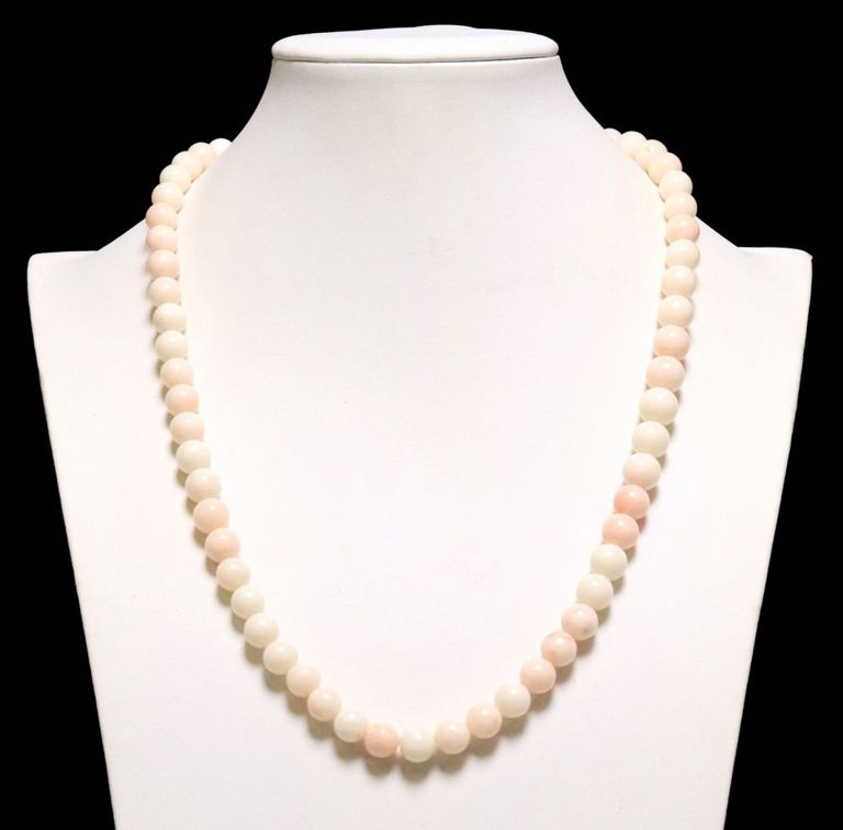 Angel skin coral beaded necklace with 14k gold clasp
