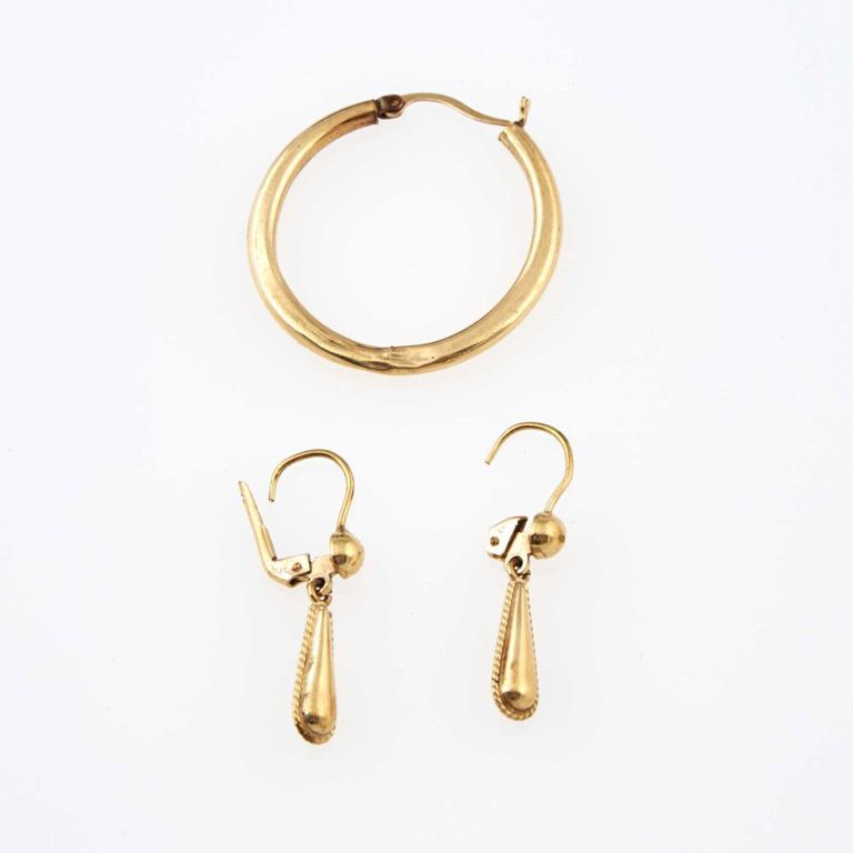 14k and 10k gold three earrings