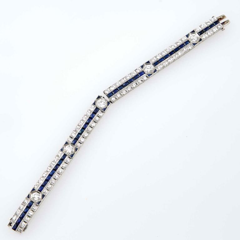 Platinum diamond and stone flexible bracelet