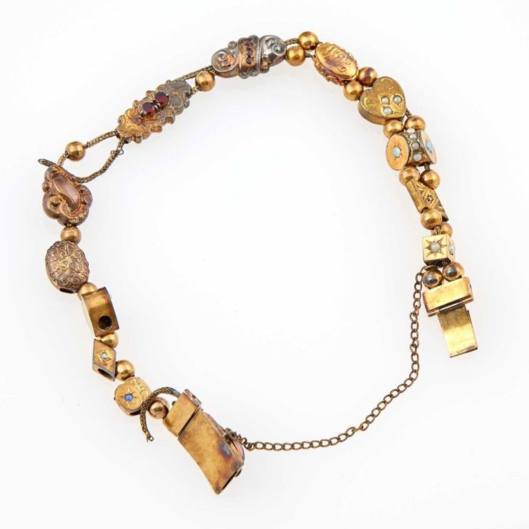 14k and 10k gold, bead, stone, and metal flexible bracelet