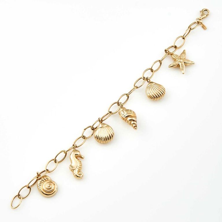 14k gold charm bracelet with 6 charms