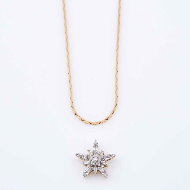18k gold diamond pendant and 14k gold neck chain