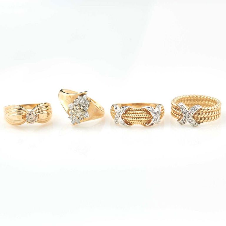14k gold four diamond rings