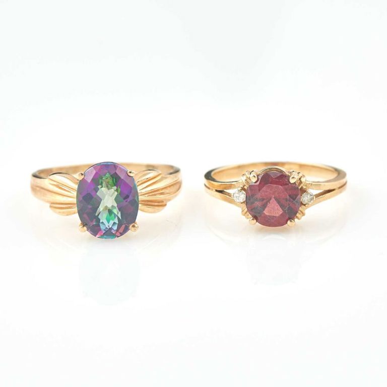 14k gold two diamond and stone rings