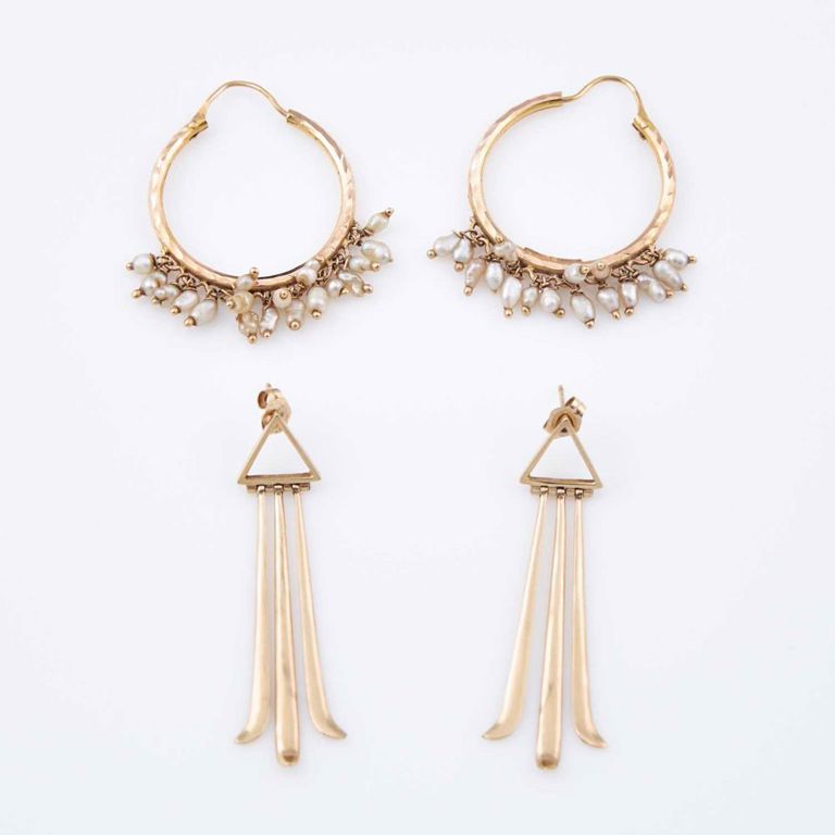 14k gold and bead four earrings