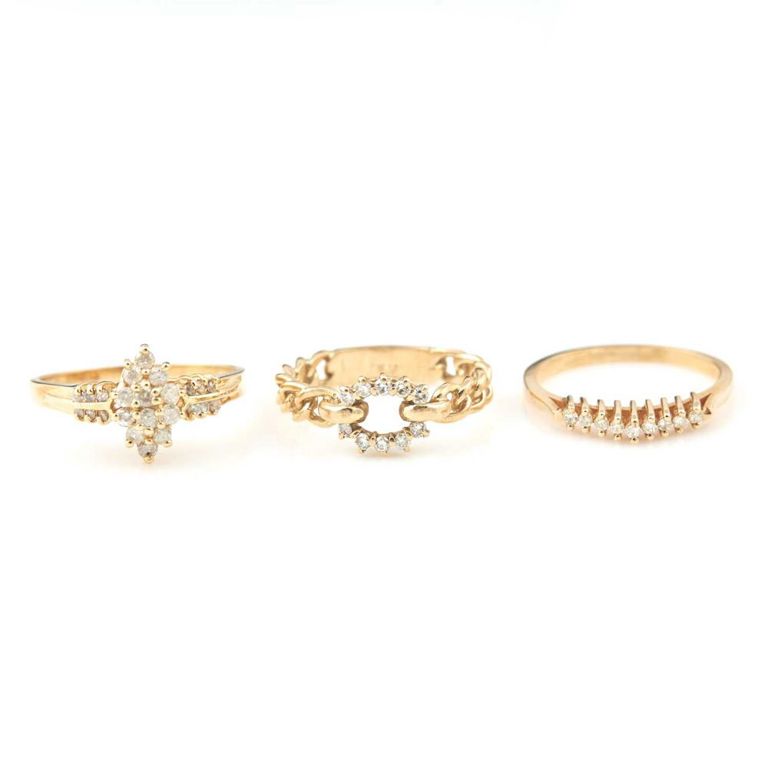 14k gold three diamond rings