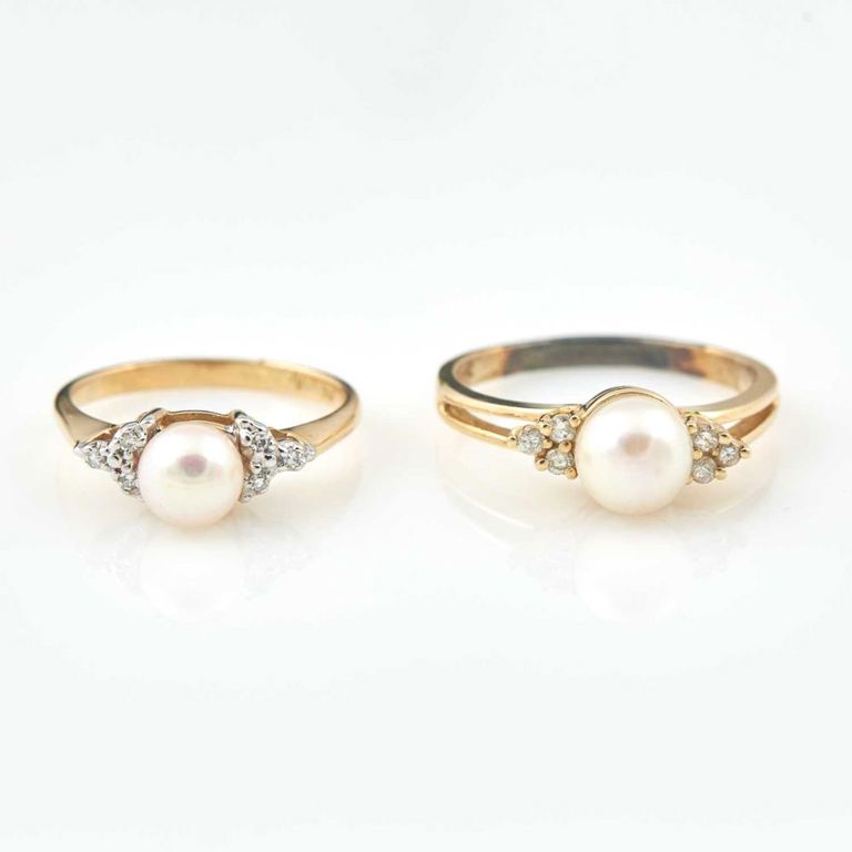 14k gold two diamond and bead rings